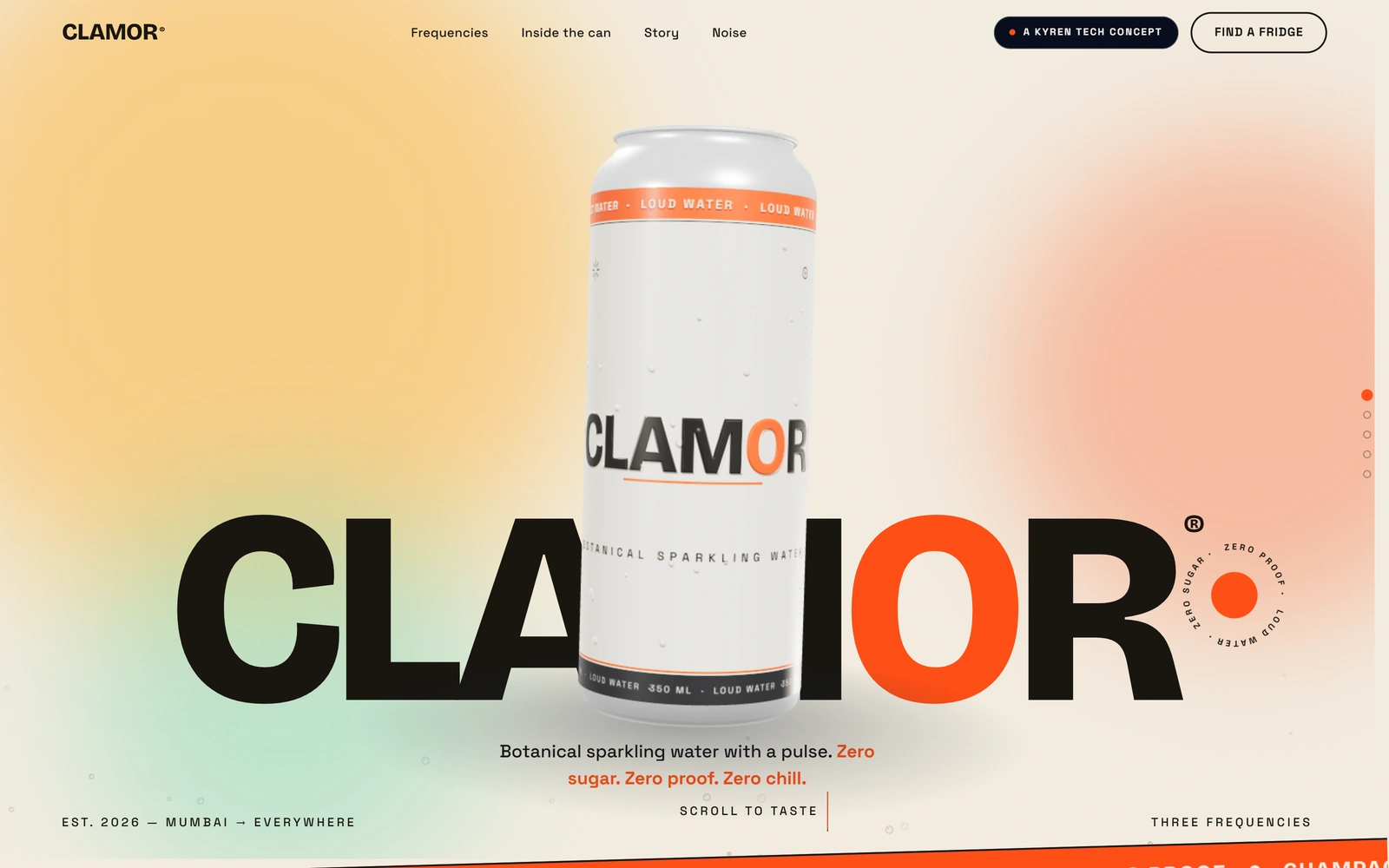 CLAMOR — a 3D botanical sparkling-water brand experience by Kyren Tech (desktop view)