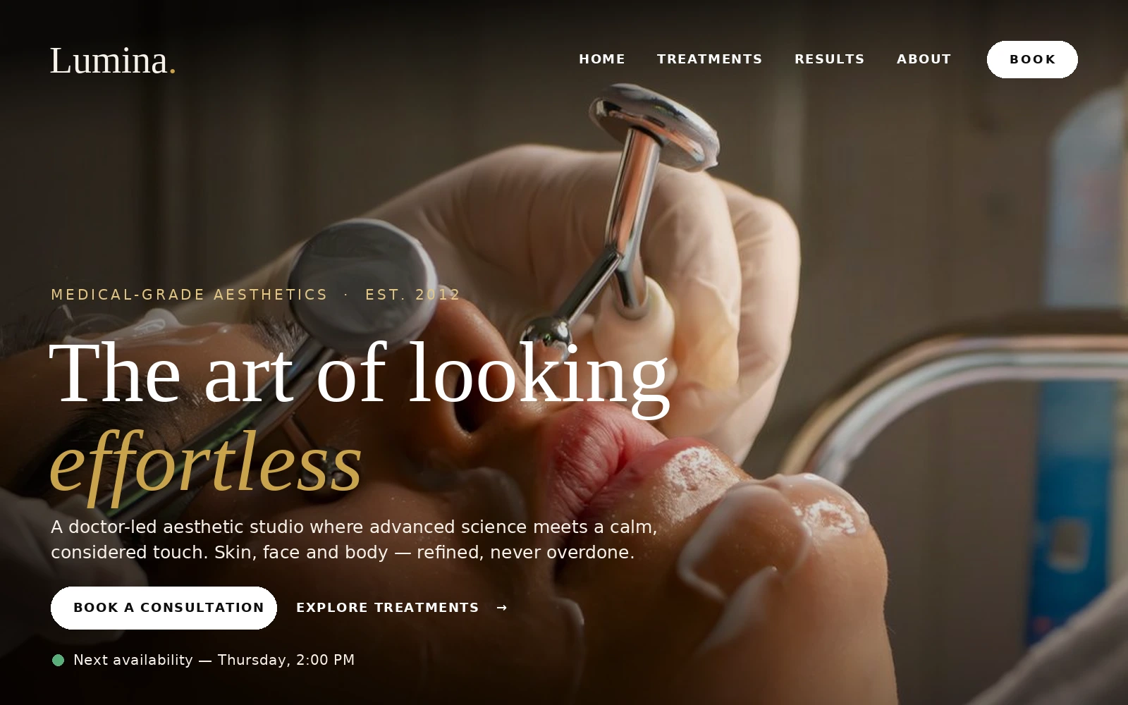 Lumina — a premium aesthetic clinic website by Kyren Tech (desktop view)